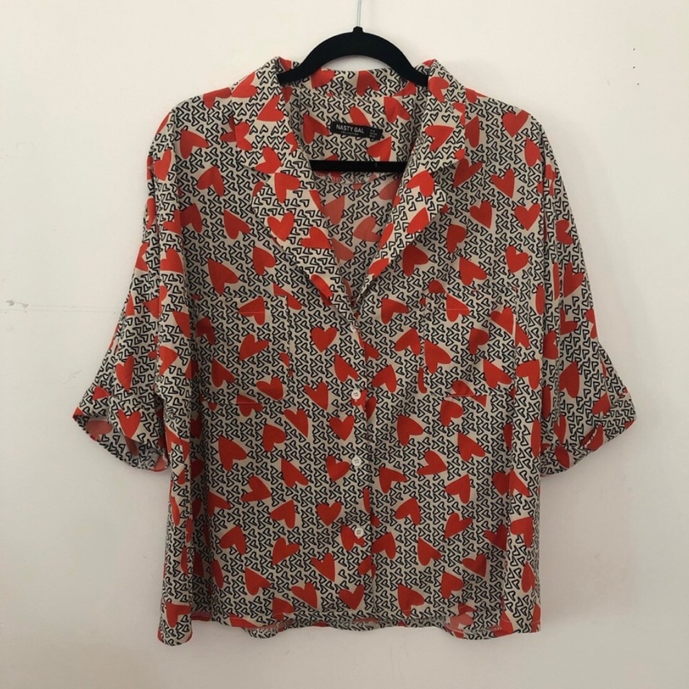 Nasty Gal “All My Heart” Printed Blouse US 8